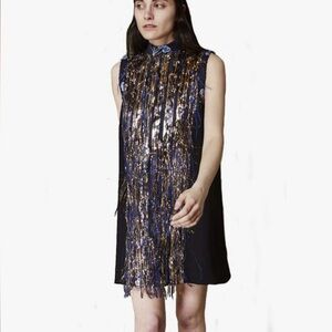 Rachel Comey Navy Dress with Gold Fringe